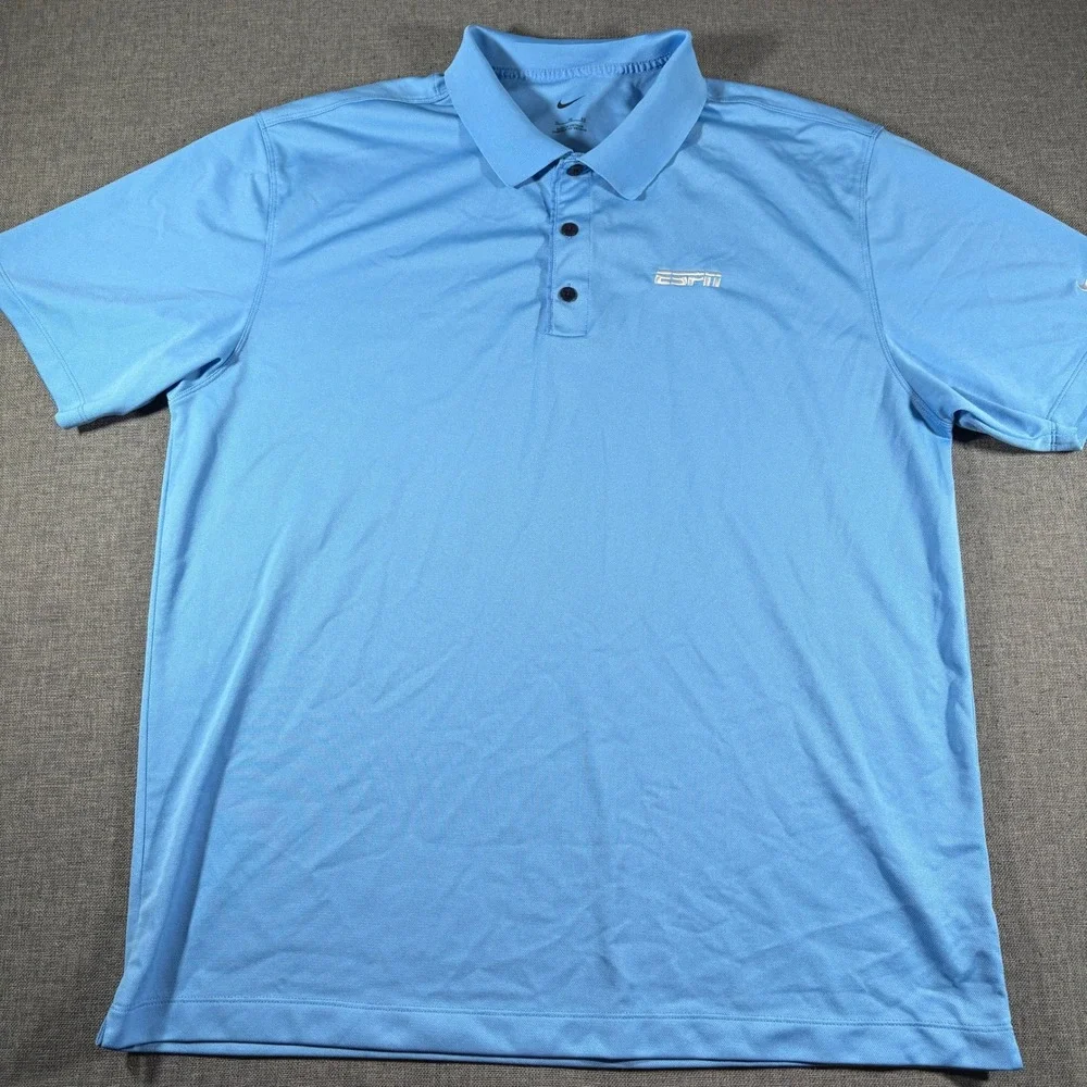Nike Polo Shirt Mens XL Blue ESPN Embroidered Golf Short Sleeve Performance
